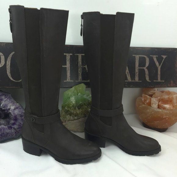 Coach Dark Brown Heel Boots Calf Riding Zip - Picture 1 of 14